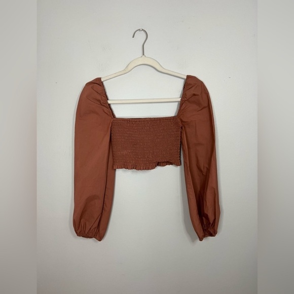 Wilfred by Aritzia Inaya Smocked Off Shoulder Blouse Mauve XS - Picture 7 of 8